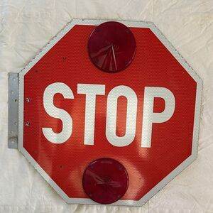 Vintage School Bus Red Stop Sign with Reflective Details